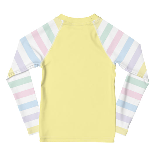 YMT classics kids long sleeve rash guard swim top UPF50 by night yellow pastel.