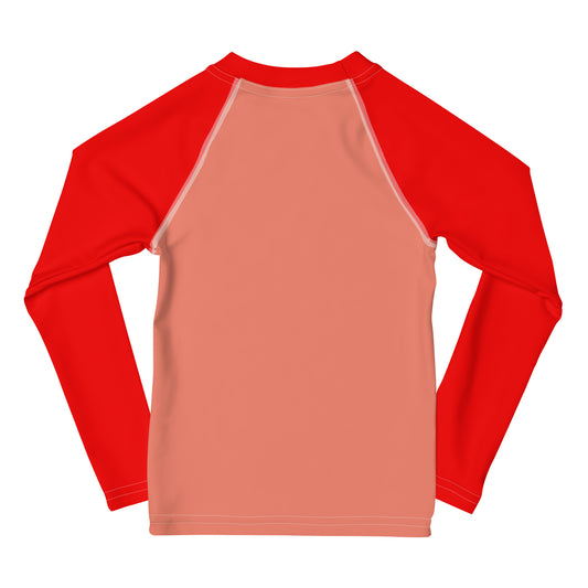 YMT classics kids long sleeve rash guard swim top UPF50 by night red orange coral.