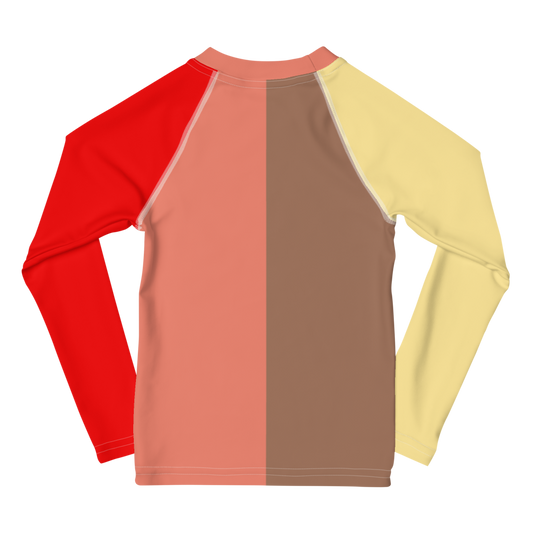 kids long sleeve rash guard swim top UPF50 new york by night colorblock red.