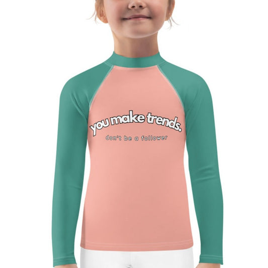 YMT classics kids long sleeve rash guard swim top UPF50 by night pink green.