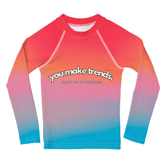 YMT classics kids long sleeve rash guard swim top UPF50 rainbow dream impression.
